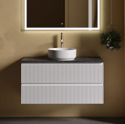 Тумба под раковину со столешницей Sancos Snob R 100 bianco, столешница черный мрамор, с отв. под смеситель