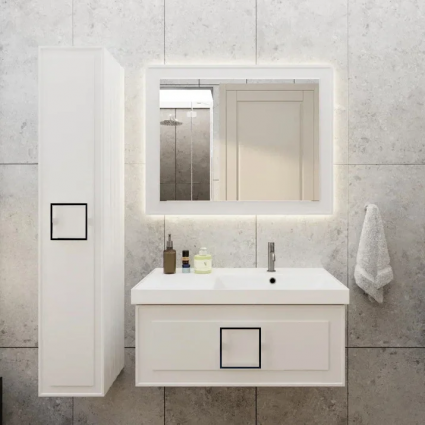 Мебель для ванной комнаты La Fenice Cubo 90 R, белая, ручка черная
