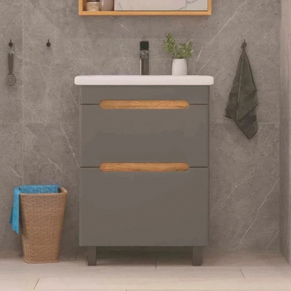 Тумба с раковиной Sanstar Diva 50, напольная, дуб вотан, графит софт, раковина Como