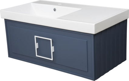 Тумба с раковиной La Fenice Cubo 90 L, синяя, ручка белая