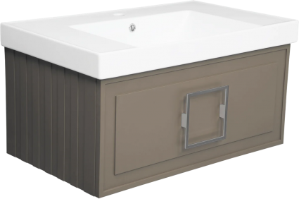 Тумба с раковиной La Fenice Cubo 80, подвесная, cappuccino, ручка хром, раковина Cubo 80