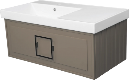 Тумба с раковиной La Fenice Cubo 90 L, подвесная, cappuccino, ручка черная, раковина Cubo 90 L