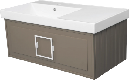 Тумба с раковиной La Fenice Cubo 90 L, подвесная, cappuccino, ручка белая, раковина Cubo 90 L