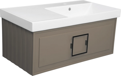 Тумба с раковиной La Fenice Cubo 90 R, подвесная, cappuccino, ручка черная, раковина Cubo 90 R