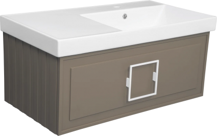 Тумба с раковиной La Fenice Cubo 90 R, подвесная, cappuccino, ручка белая, раковина Cubo 90 R