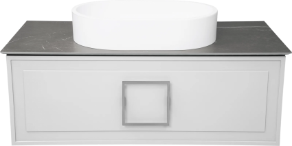 Тумба с раковиной La Fenice Cubo 100, подвесная, bianco, ручка хром, столешница черный мрамор, раковина матовая белая