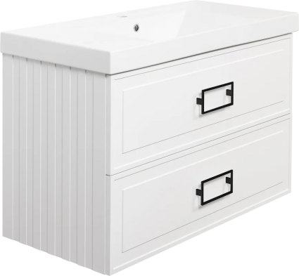 Тумба с раковиной La Fenice Cubo Twin 100, подвесная, bianco, ручки черные, раковина Cubo 100