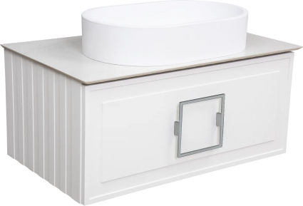 Тумба с раковиной La Fenice Cubo 80, подвесная, bianco, ручка хром, столешница белый мрамор, раковина белая матовая