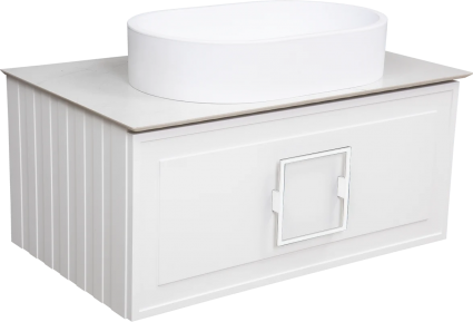 Тумба с раковиной La Fenice Cubo 80, подвесная, bianco, ручка белая, столешница белый мрамор, раковина белая матовая