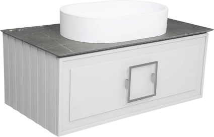 Тумба с раковиной La Fenice Cubo 90, подвесная, bianco, ручка хром, столешница черный мрамор, раковина матовая белая