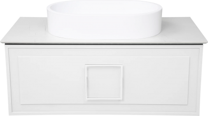 Тумба с раковиной La Fenice Cubo 90, подвесная, bianco, ручка белая, столешница белый мрамор, раковина матовая белая
