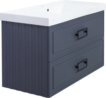 Тумба с раковиной La Fenice Cubo Twin 100, подвесная, blu grigio, ручки черные, раковина Cubo 100