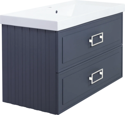 Тумба с раковиной La Fenice Cubo Twin 100, подвесная, blu grigio, ручки белые, раковина Cubo 100