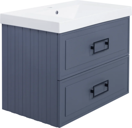 Тумба с раковиной La Fenice Cubo Twin 80, подвесная, blu grigio, ручки черные, раковина Cubo 80