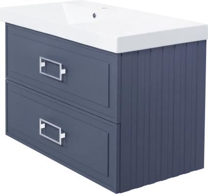 Тумба с раковиной La Fenice Cubo Twin 90 L, подвесная, blu grigio, ручки белые, раковина Cubo 90 L