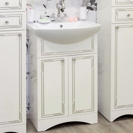 Тумба для комплекта Sanflor Элен 60 белая, патина серебро