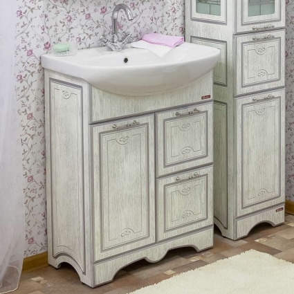 Тумба для комплекта Sanflor Адель 65 белая, патина серебро