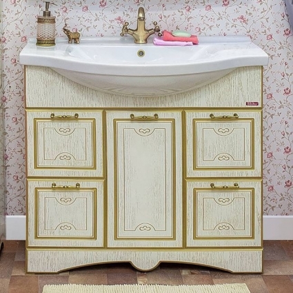 Тумба для комплекта Sanflor Адель 100 белая, патина золото