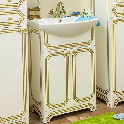 Тумба для комплекта Sanflor Каир 60 белая, золотая патина
