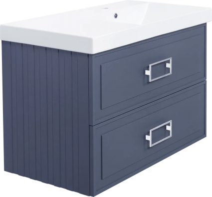 Тумба с раковиной La Fenice Cubo Twin 90 R, подвесная, blu grigio, ручки белые, раковина Cubo 90 R