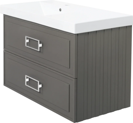 Тумба с раковиной La Fenice Cubo Twin 90 L, подвесная, cappuccino, ручки белые, раковина Cubo 90 L