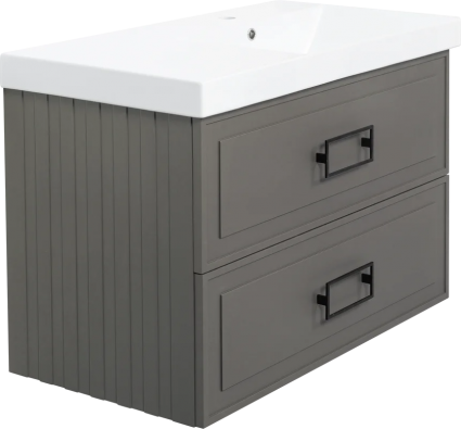 Тумба с раковиной La Fenice Cubo Twin 90 R, подвесная, cappuccino, ручки черные, раковина Cubo 90 R