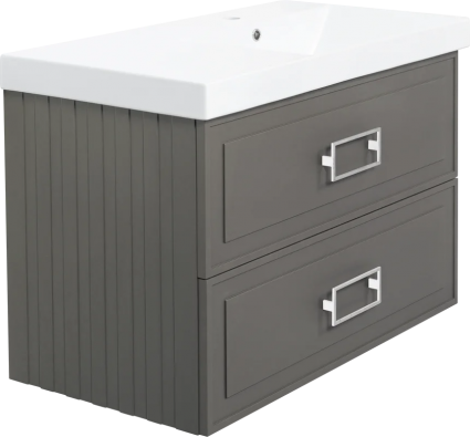 Тумба с раковиной La Fenice Cubo Twin 90 R, подвесная, cappuccino, ручки белые, раковина Cubo 90 R