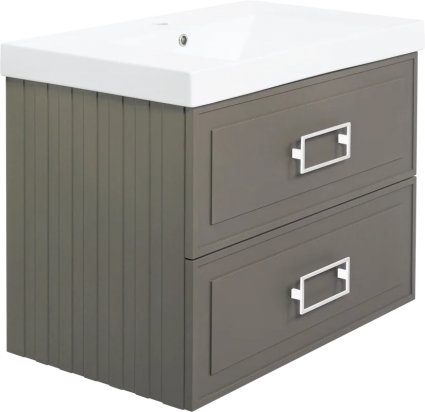 Тумба с раковиной La Fenice Cubo Twin 80, подвесная, cappuccino, ручки белые, раковина Cubo 80