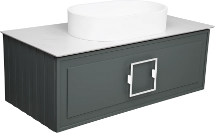 Тумба с раковиной La Fenice Cubo 100, подвесная, grigio, ручка белая, столешница белый мрамор, раковина белая матовая