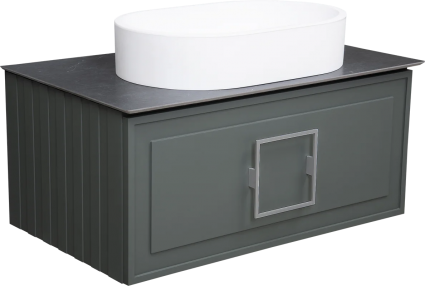 Тумба с раковиной La Fenice Cubo 80, подвесная, grigio, ручка хром, столешница черный мрамор, раковина белая матовая
