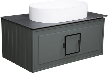 Тумба с раковиной La Fenice Cubo 80, подвесная, grigio, ручка черная, столешница черный мрамор, раковина белая матовая