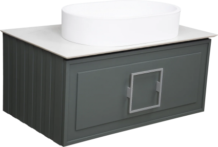 Тумба с раковиной La Fenice Cubo 80, подвесная, grigio, ручка хром, столешница белый мрамор, раковина белая матовая
