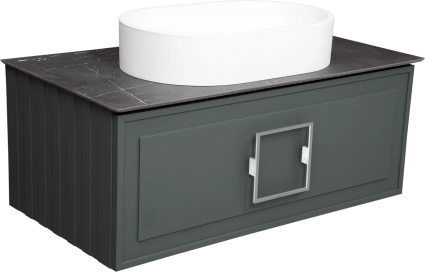 Тумба с раковиной La Fenice Cubo 90, подвесная, grigio, ручка хром, столешница черный мрамор, раковина белая матовая