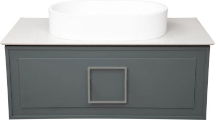 Тумба с раковиной La Fenice Cubo 90, подвесная, grigio, ручка хром, столешница белый мрамор, раковина белая матовая