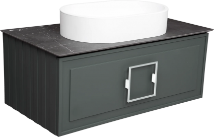 Тумба с раковиной La Fenice Cubo 90, подвесная, grigio, ручка белая, столешница черный мрамор, раковина белая матовая