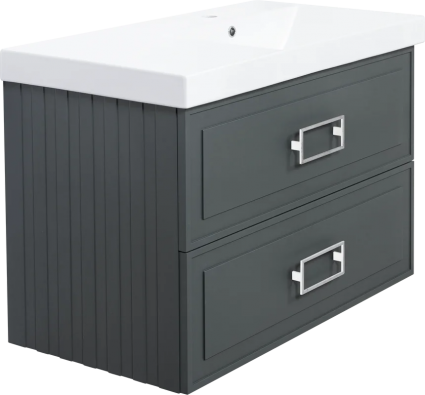 Тумба с раковиной La Fenice Cubo Twin 90 R, подвесная, grigio, ручки белые, раковина Cubo 90 R