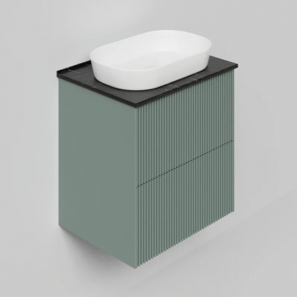 Тумба с раковиной La Fenice Terra Twin 60, подвесная, grigio, столешница черный мрамор, раковина белая матовая