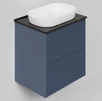Тумба под раковину со столешницей La Fenice Terra Twin Blu Grigio 60 подвесная, синяя матовая, столешница черный мрамор
