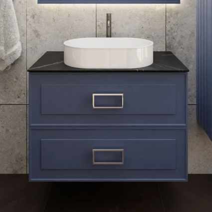 Тумба под раковину со столешницей La Fenice Cubo Twin Blu Grigio 100, подвесная, синяя матовая, столешница черный мрамор