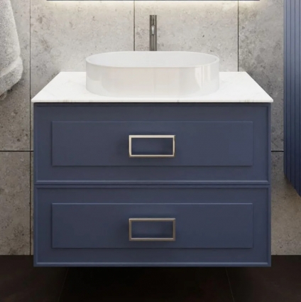 Тумба под раковину со столешницей La Fenice Cubo Twin Blu Grigio 100, подвесная, синяя матовая, столешница белый мрамор