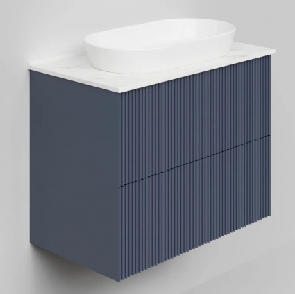 Тумба под раковину со столешницей La Fenice Terra Twin Blu Grigio 80 подвесная, синяя матовая, столешница белый мрамор