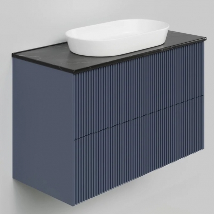 Тумба под раковину со столешницей La Fenice Terra Twin Blu Grigio 100 подвесная, синяя матовая, столешница черный мрамор
