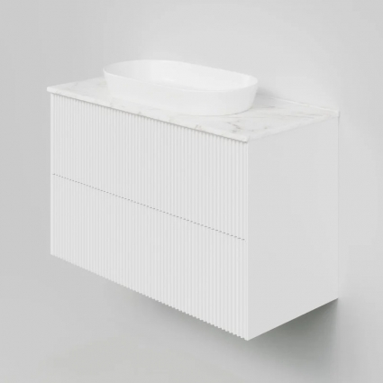 Тумба под раковину со столешницей La Fenice Terra Twin 100 подвесная, bianco, белая матовая, столешница белый мрамор