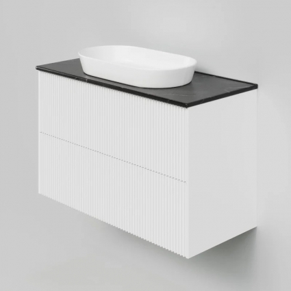 Тумба под раковину со столешницей La Fenice Terra Twin 100 подвесная, bianco, белая матовая, столешница черный мрамор