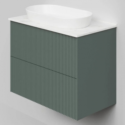 Тумба под раковину со столешницей La Fenice Terra Twin 80 подвесная, grigio, серо-зеленая матовая, столешница белый мрамор