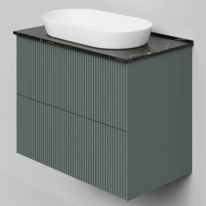 Тумба под раковину со столешницей La Fenice Terra Twin 80 подвесная, grigio, серо-зеленая матовая, столешница черный мрамор