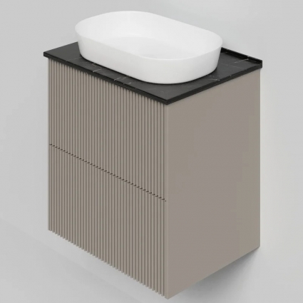 Тумба под раковину со столешницей La Fenice Terra Twin 60 подвесная, cappuccino, бежевая матовая, столешница черный мрамор