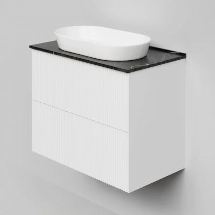 Тумба под раковину со столешницей La Fenice Terra Twin 80 подвесная, bianco, белая матовая, столешница черный мрамор