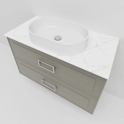 Тумба под раковину со столешницей La Fenice Cubo Twin 90, подвесная, cappuccino, бежевая матовая, столешница белый мрамор