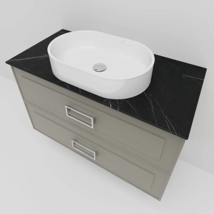 Тумба под раковину со столешницей La Fenice Cubo Twin 80, подвесная, cappuccino, бежевая матовая, столешница черный мрамор